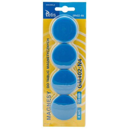 Magnesy Tetis gładkie niebieskie 40 mm zestaw 4 sztuk | biuroweokazje.pl | Zamów z gwarancją!