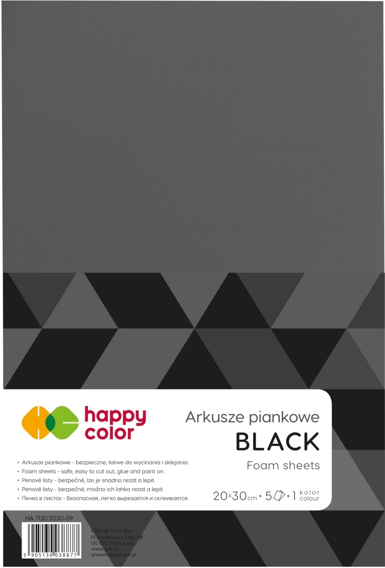 Arkusze piankowe A4, 5 ark, czarny, Happy Color | biuroweokazje.pl | Wybierz sprawdzony produkt