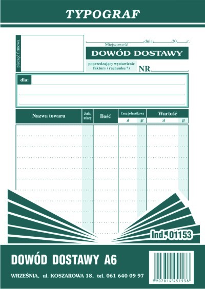 Druk dowód dostawy A6 pionowy Typograf | biuroweokazje.pl | Działaj teraz!