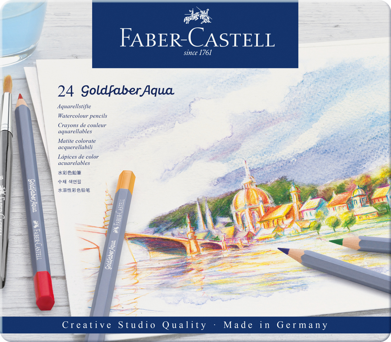 Kredki akwarelowe goldfaber aqua 24 kolory opakowanie metalowe Faber-Castell | biuroweokazje.pl | Kup z dostawą!