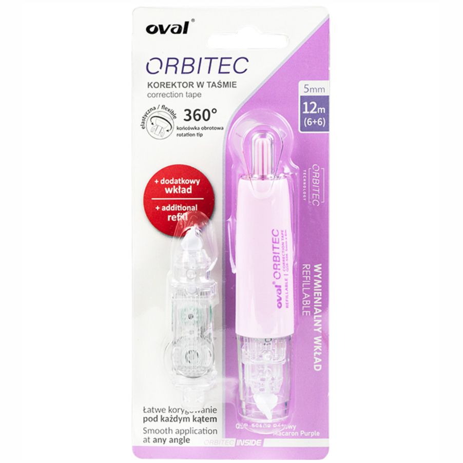 Korektor Oval w taśmie 5 mm x 6 m różowy + wkład | biuroweokazje.pl | Wybierz mądrze!
