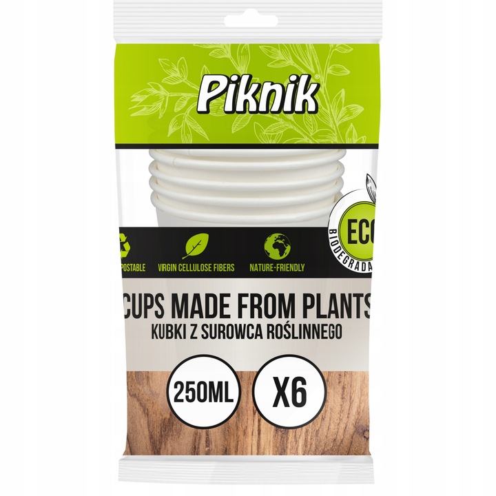 Kubki z trzciny cukrowej eko 260 ml Piknik zestaw 6 sztuk. | biuroweokazje.pl | Wybierz i kup!