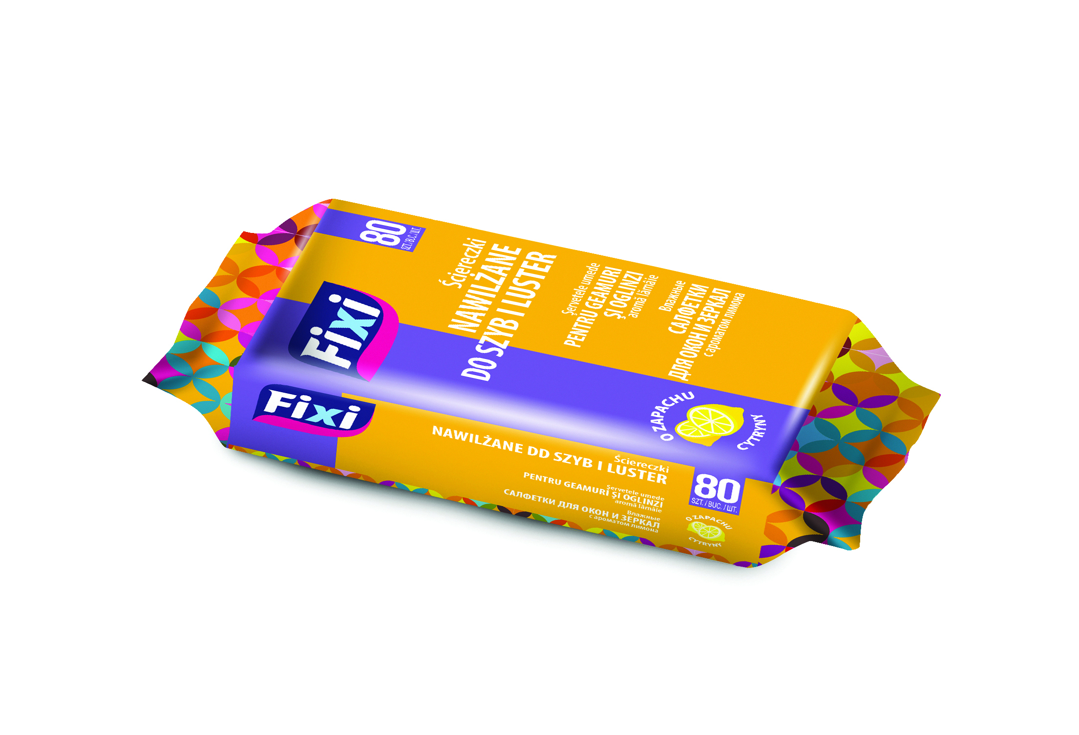 Ściereczki nawilżane fixi, do szyb i luster, o zapachu cytryny, zestaw 80 sztuk., białe | biuroweokazje.pl | Kup od razu!