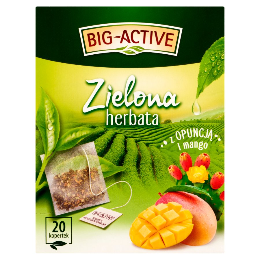 Herbata big active, zielona z opuncją i mango, 20 torebek | biuroweokazje.pl | Kup od razu!