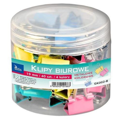 Clips 19mm /40szt kolorowe tuba | biuroweokazje.pl | Sprawdź dlaczego warto