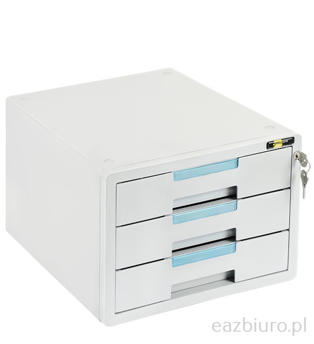 Szafka na dokumenty Yellow one yl-sp03gy Plastikowa - 3 szuflady + zamek, szaro-niebieska | biuroweokazje.pl | Kup bez ryzyka!