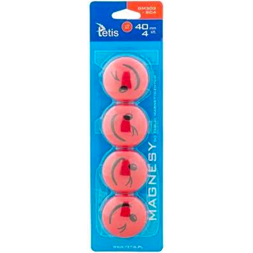 Magnesy Tetis z uśmiechem czerwone 40 mm 4 sztuki | biuroweokazje.pl | Kup w sekundę!