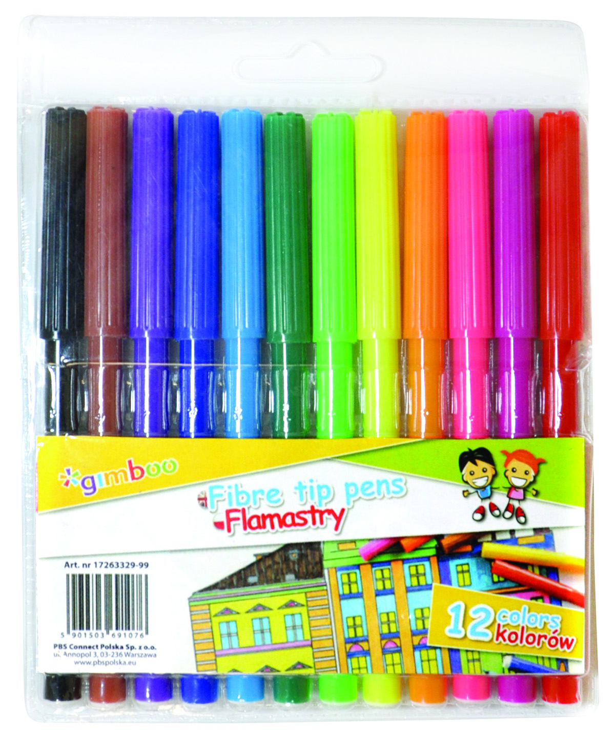 Flamastry Gimboo, zestaw 12 sztuk na zawieszce, mix kolorów | biuroweokazje.pl | Wybierz hit!