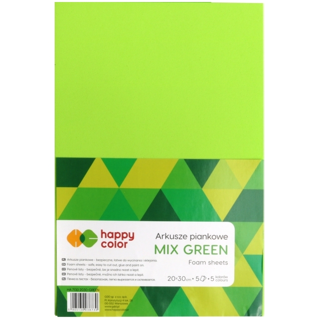 Arkusze piankowe mix green, A4, 5 ark, 5 kolorów | biuroweokazje.pl | Dołącz do zadowolonych klientów