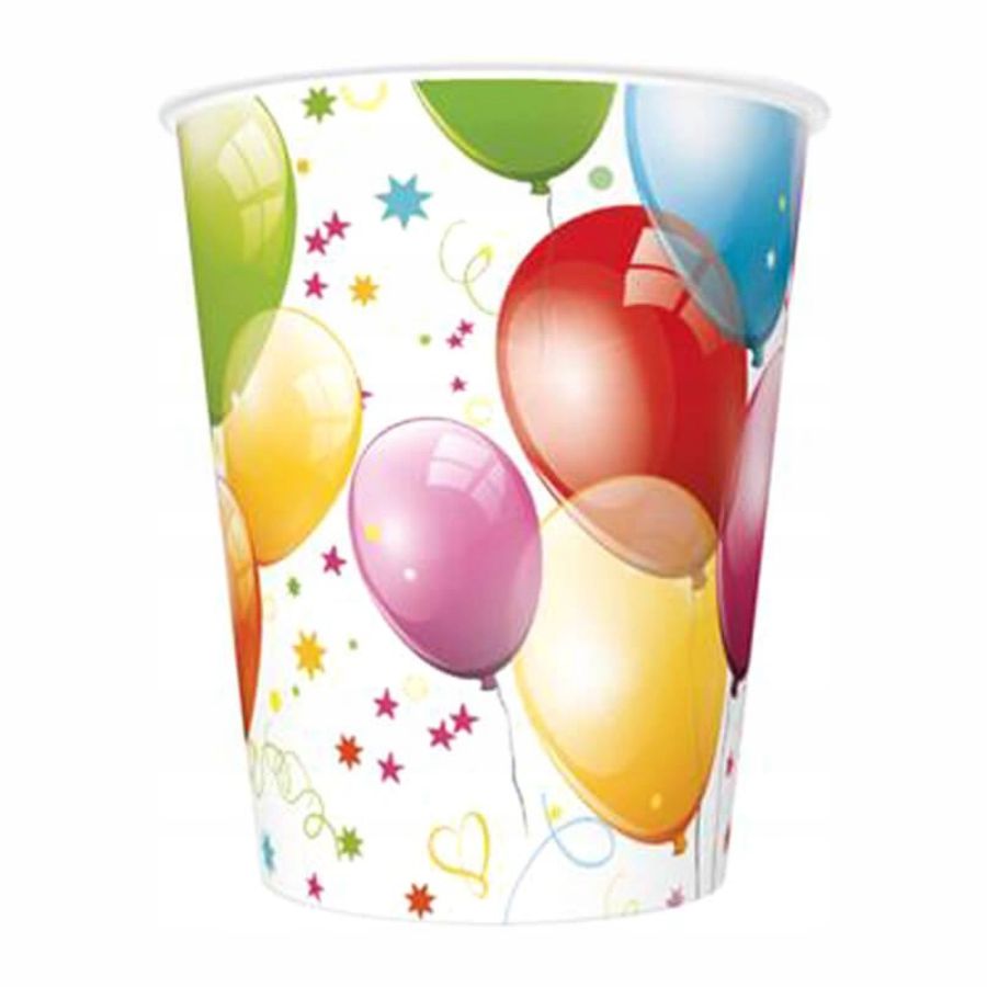 Kubki papierowe SUP Birthday Balloons zestaw 8 sztuk. 250 ml | biuroweokazje.pl | Zamów bez zwłoki!