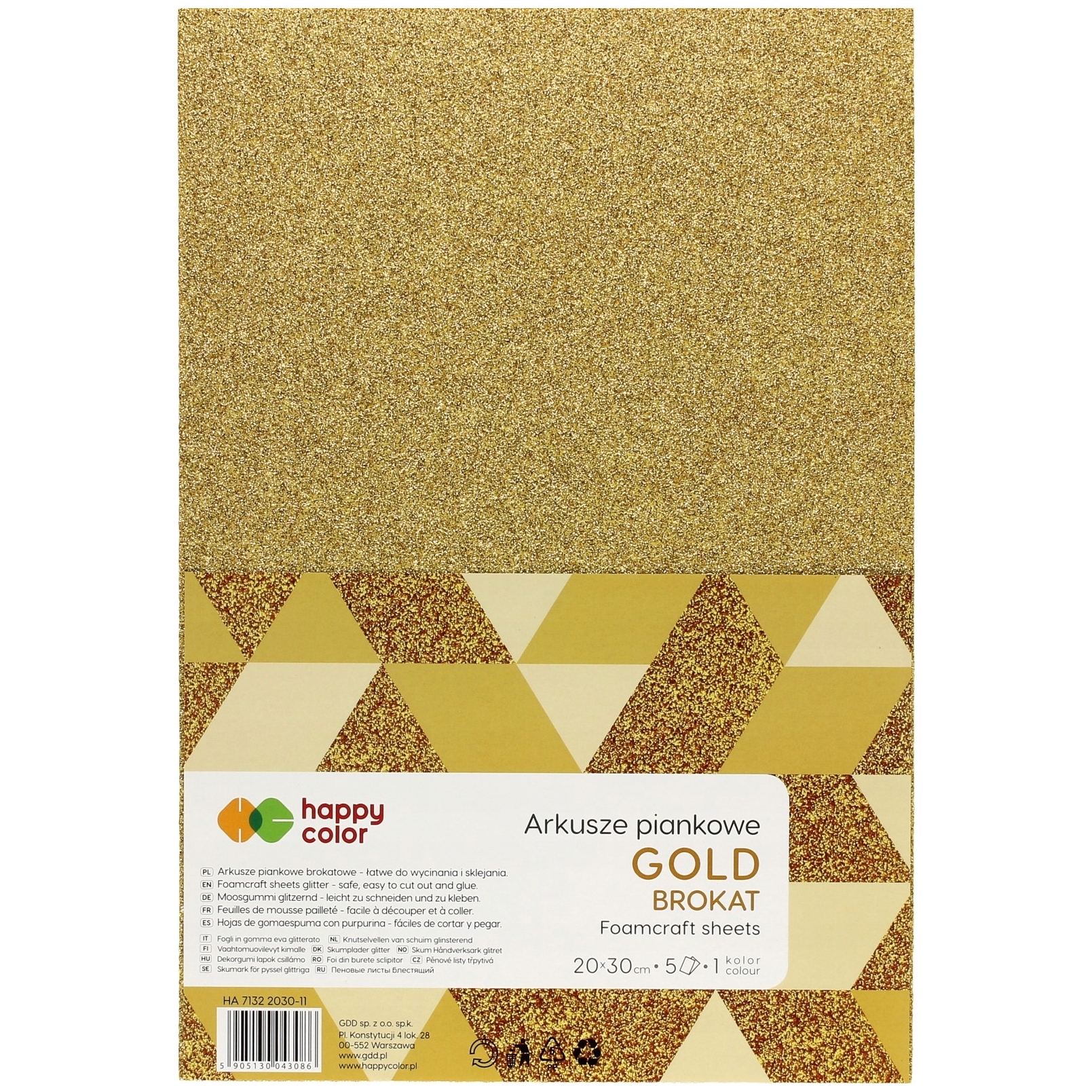 Arkusze piankowe brokatowe A4, 5 ark, złote, hap | biuroweokazje.pl | Skorzystaj z wyjątkowej oferty