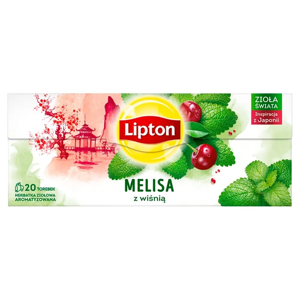 Herbata Lipton, 20 torebek, ziołowa z melisą i wiśnią | biuroweokazje.pl | Weź okazję!