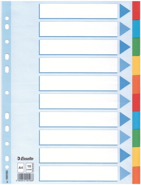 Przekładki Esselte z kolorowego kartonu, A4, wielobarwne | biuroweokazje.pl | Kup z rabatem!