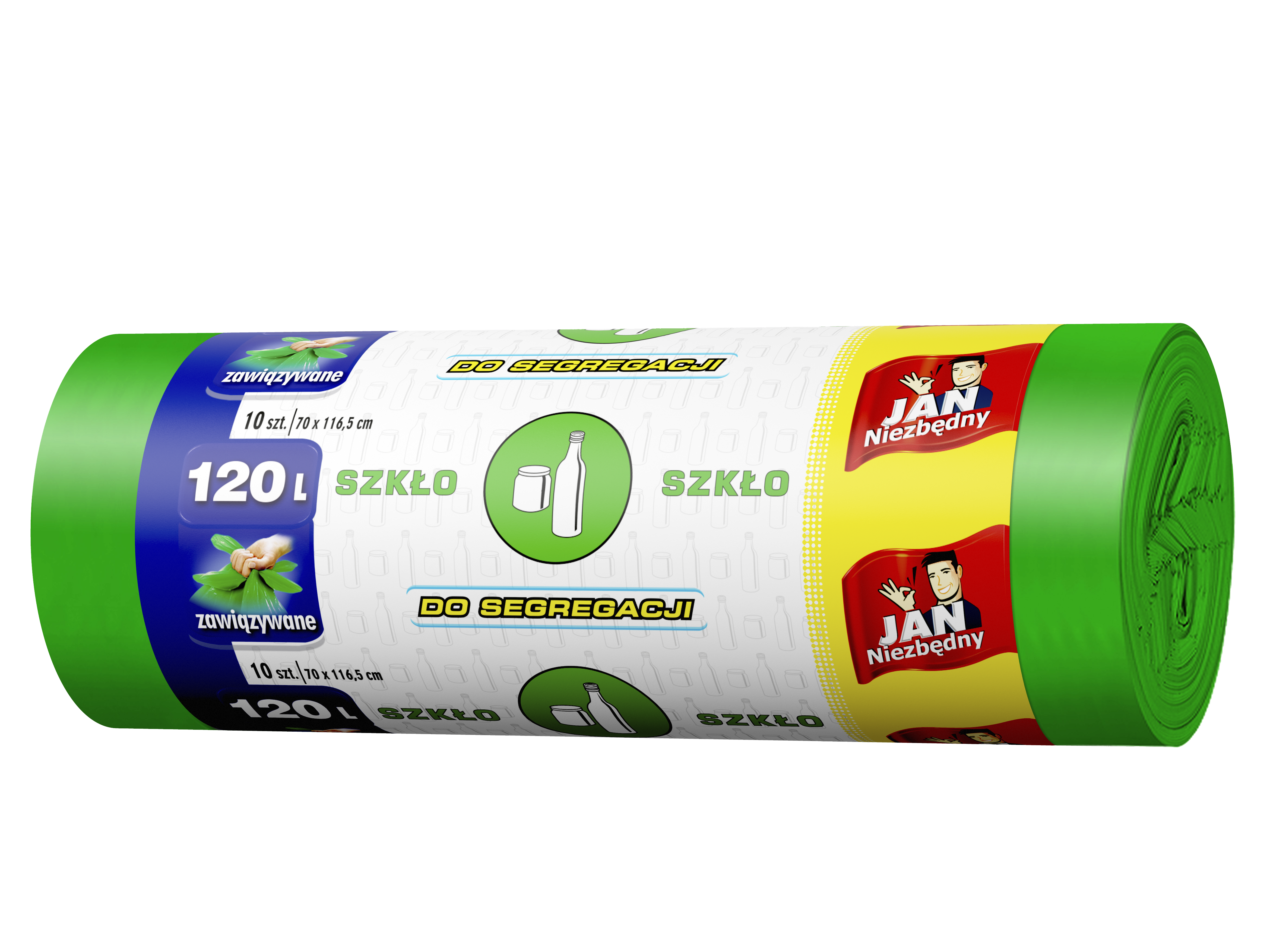 Worki na śmieci - szkło, easy-pack zielone Jan Niezbędny 120 l zestaw 10 sztuk. | biuroweokazje.pl | Działaj teraz!