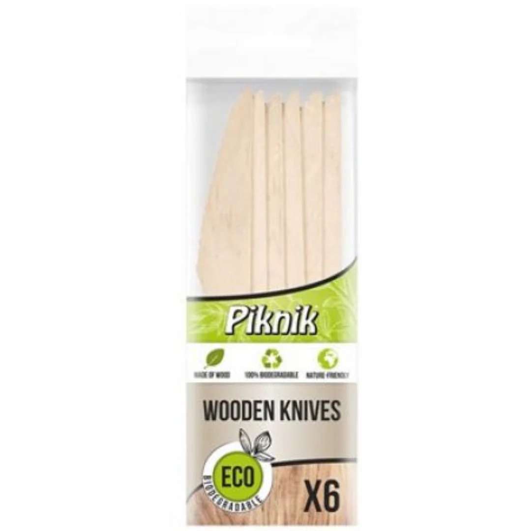 Nóż drewniany eco biodegradowalny Piknik zestaw 6 sztuk. | biuroweokazje.pl | Kup online!