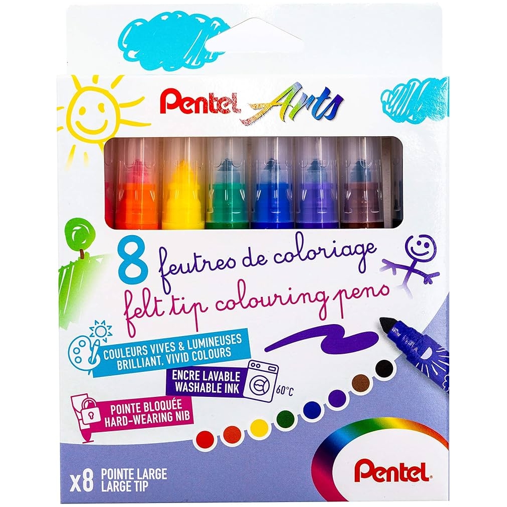 Pisaki flamastry spieralne DLa dzieci Pentel 8 kolorów | biuroweokazje.pl | Zamów szybko!