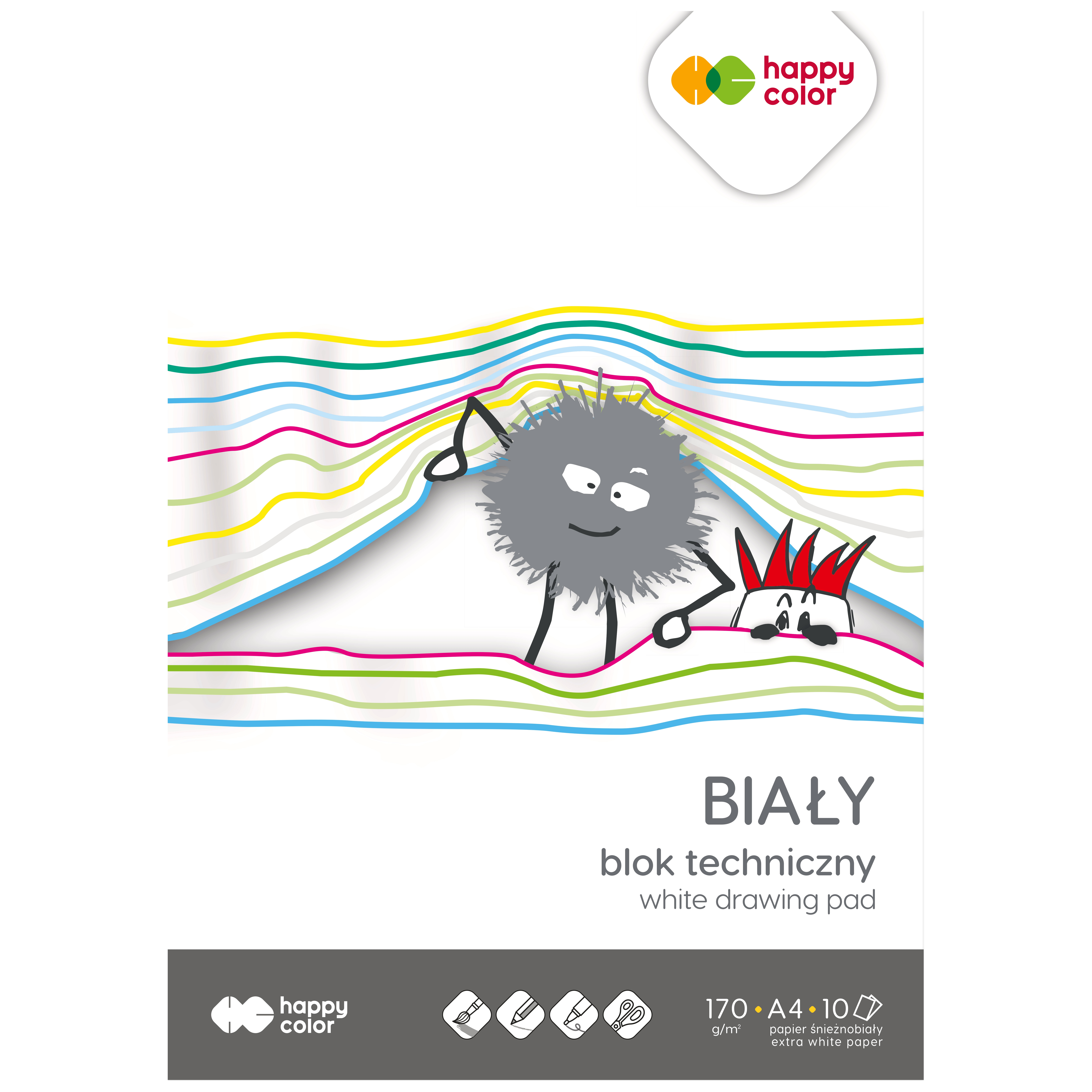 Blok techniczny biały A4, 170g, 10 ark, happy co | biuroweokazje.pl | Skorzystaj z hitu sprzedaży