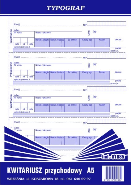 Druk kwitariusz przychodowy A5 Typograf | biuroweokazje.pl | Kup bez wahania!