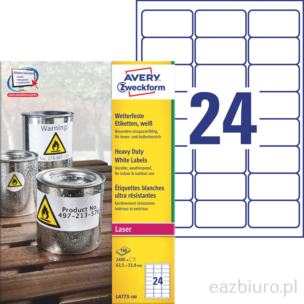 Etykiety zf-4773 63,5x33,9 heavy duty zestaw 100 sztuk Avery Zweckform | biuroweokazje.pl | Weź zanim zniknie!
