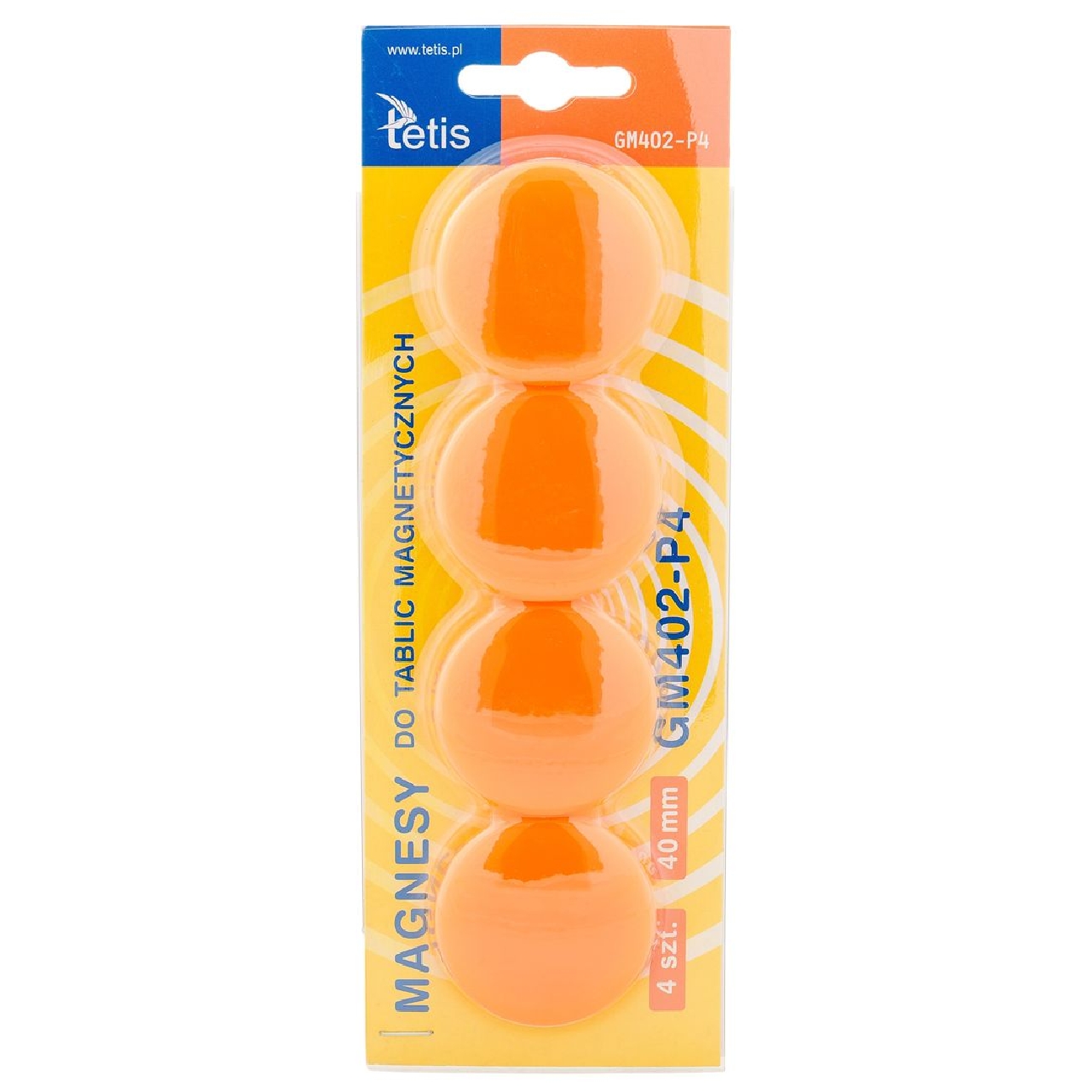 Magnesy Tetis gładkie pomarańczowe 40 mm 4 sztuki | biuroweokazje.pl | Odbierz szybko!