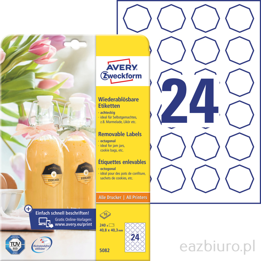 Usuwalne etykiety na przetwory Avery Zweckform, A4, 10 ark. op., 40,8 x 40,3 mm, | biuroweokazje.pl | Kup w promocji!
