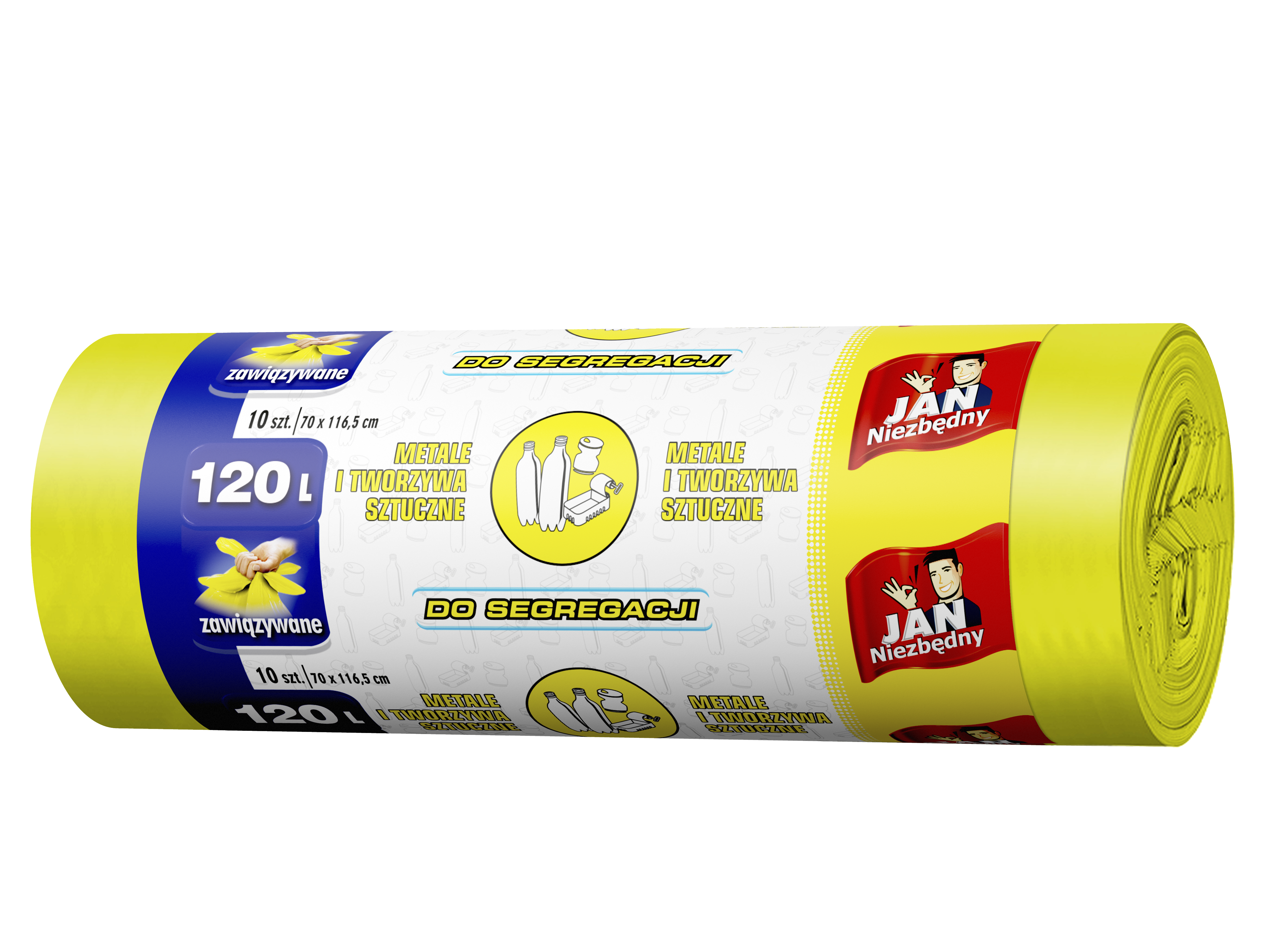 Worki na śmieci - Plastik, easy-pack żółte Jan Niezbędny 120 l zestaw 10 sztuk. | biuroweokazje.pl | Wybierz hit!