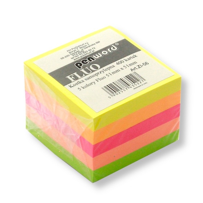 Kostka samoprzylepna 5 kolorów fluo 51x51 mm 400 kartek | biuroweokazje.pl | Kup z dostawą!