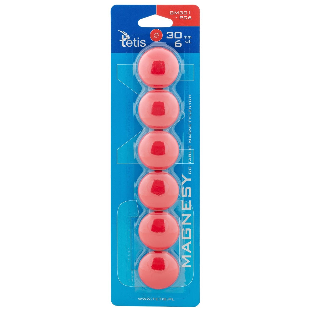 Magnesy Tetis gładkie czerwone 30 mm zestaw 6 sztuk | biuroweokazje.pl | Nie czekaj!