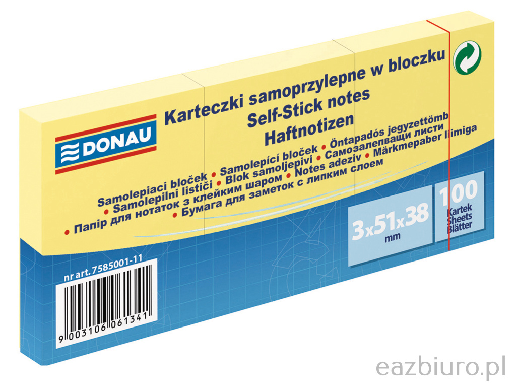 Bloczek samoprzylepny Donau, 38x51mm, 3szt | biuroweokazje.pl | Postaw na jakość
