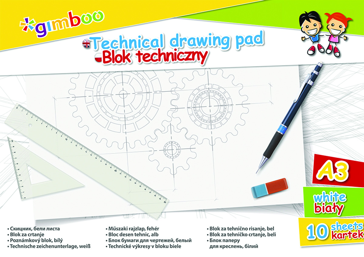 Blok techniczny Gimboo, A3, 10 kartek, 150gsm, biały | biuroweokazje.pl | Kup sprytnie!