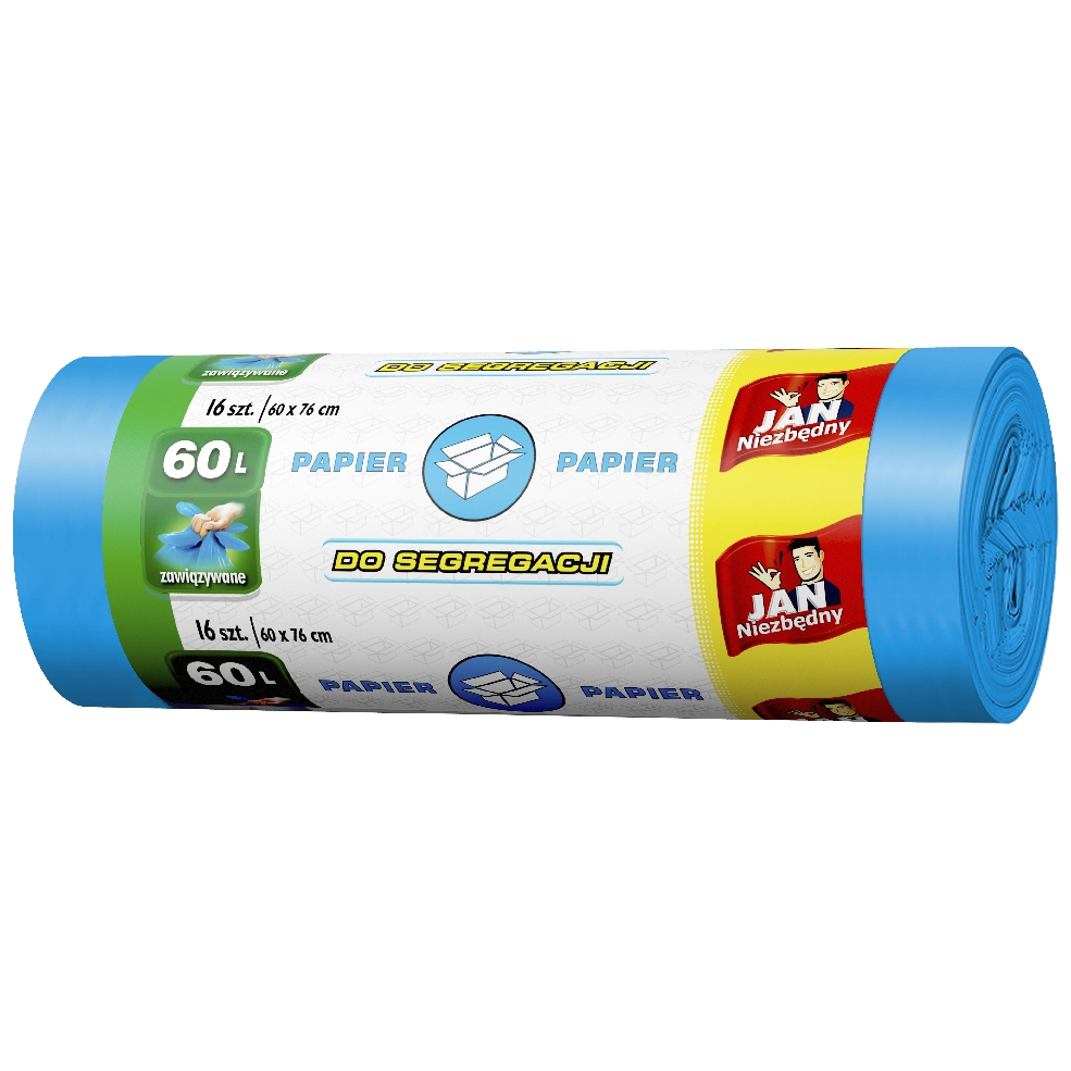 Worki na śmieci - papier, niebieskie easy-pack Jan Niezbędny 60 l zestaw 16 sztuk. | biuroweokazje.pl | Weź najlepsze!