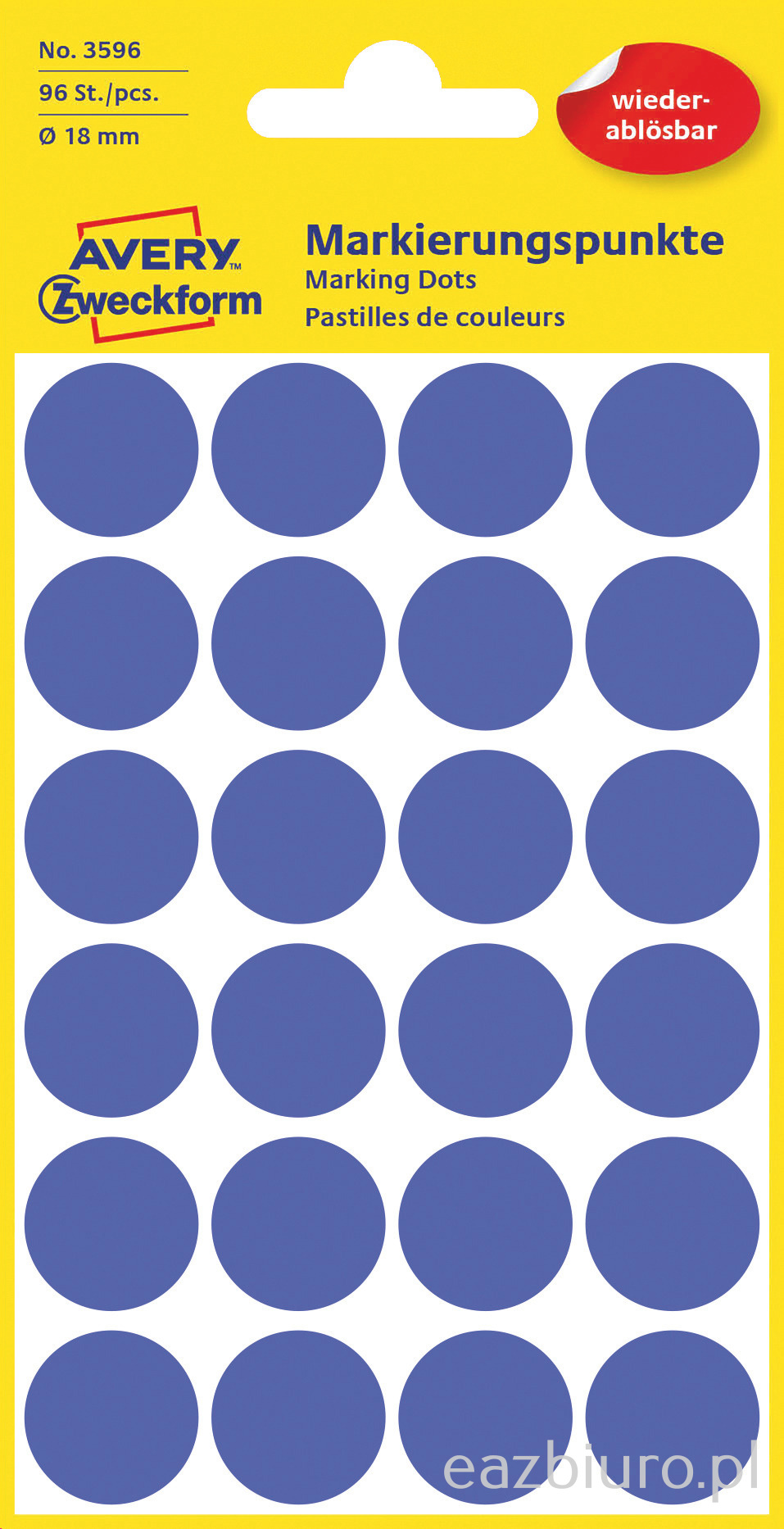 Usuwalne, kolorowe kółka do zaznaczania Avery Zweckform; 96 etyk. op., o18 mm, | biuroweokazje.pl | Weź zanim zniknie!