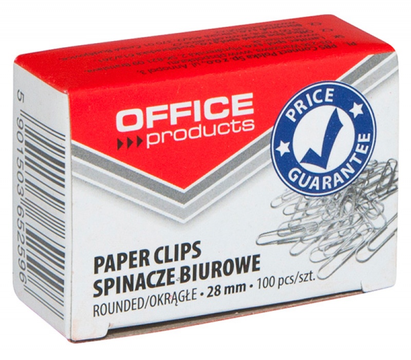 Spinacze okrągłe Office Products, 28 mm, zestaw 100 sztuk, srebrne | biuroweokazje.pl | Działaj teraz!