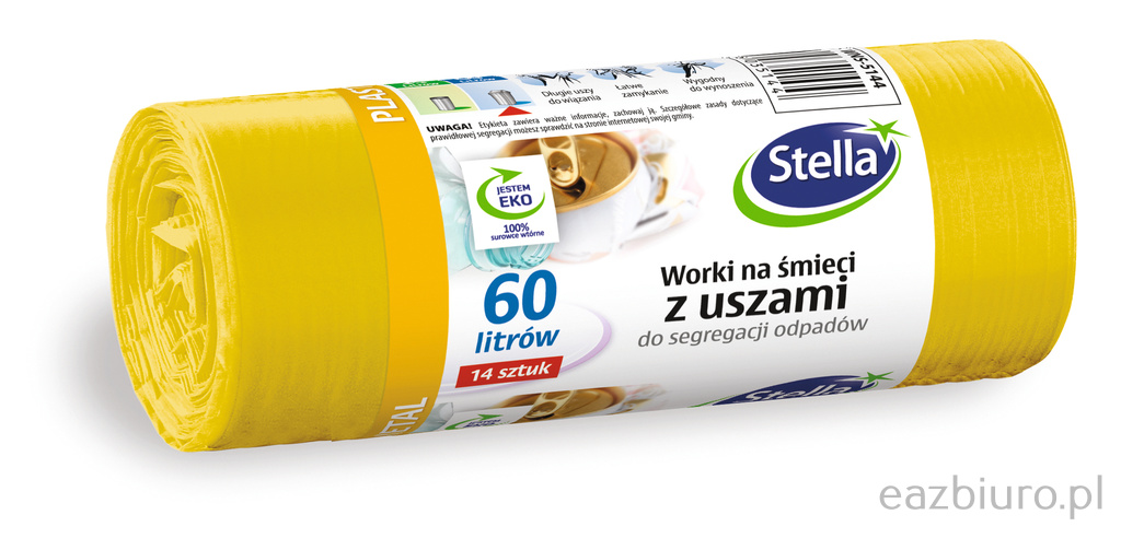 Worki z uszami Stella do segregacji plastiku i metali 60 l zestaw 14 sztuk. | biuroweokazje.pl | Skorzystaj z rabatu!