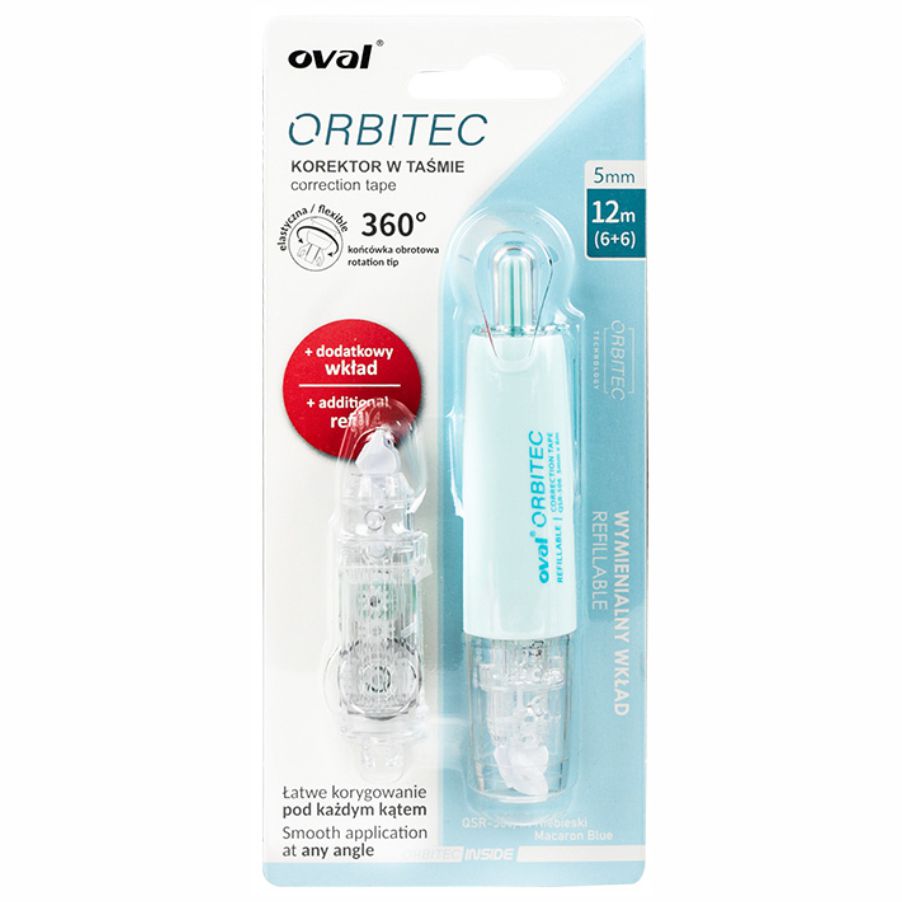 Korektor Oval w taśmie 5 mm x 6 m niebieski + wkład | biuroweokazje.pl | Kup teraz!