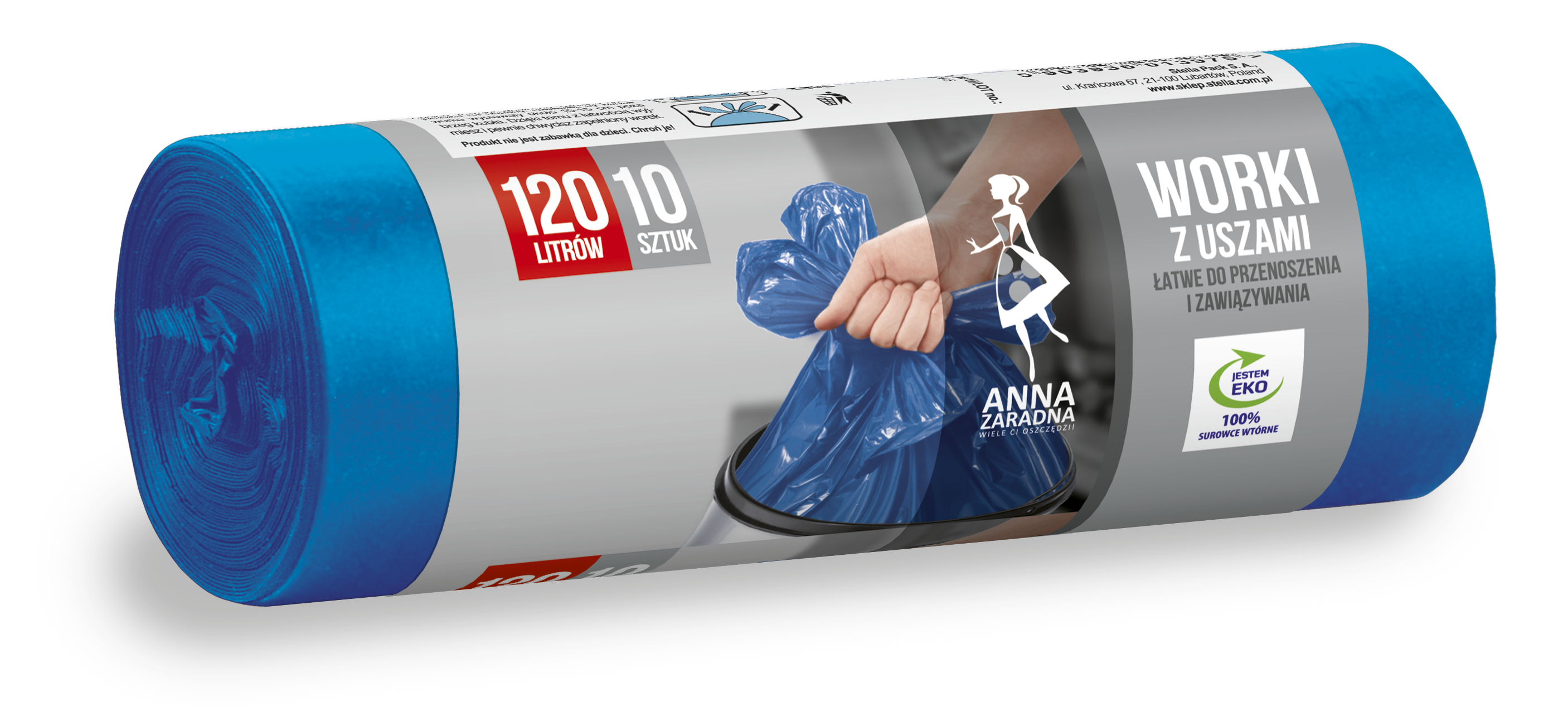 Worki na śmieci 120 l zestaw 10sztuk z uszami niebieskie | biuroweokazje.pl | Działaj śmiało!