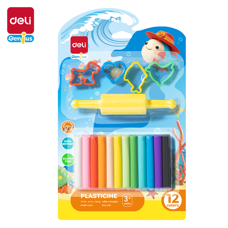 Plastelina Deli EH716, 12 kolorów - zestaw z for | biuroweokazje.pl | Sprawdź naszą propozycję
