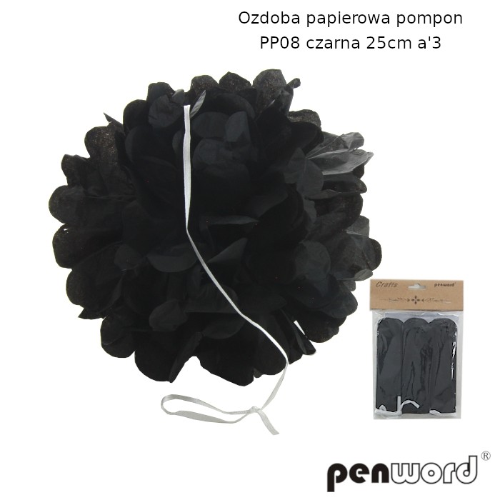 Ozdoba papierowa pompon pp08 czarna 25cma'3 | biuroweokazje.pl | Kup taniej!