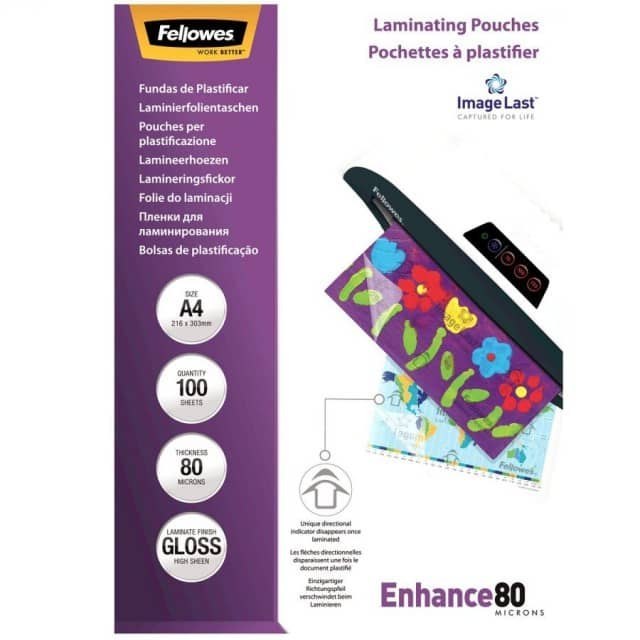 Folia do laminowania A4 80mic zestaw 100 sztuk Fellowes | biuroweokazje.pl | Kup z dostawą!