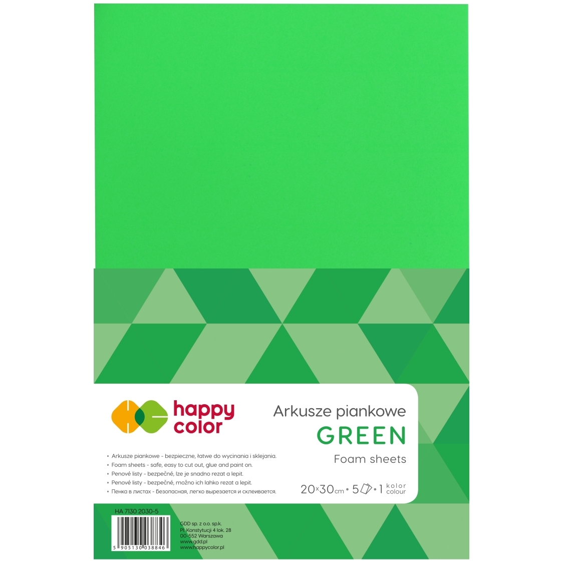 Arkusze piankowe A4, 5 ark, zielony, Happy Color | biuroweokazje.pl | Skorzystaj z topowej oferty