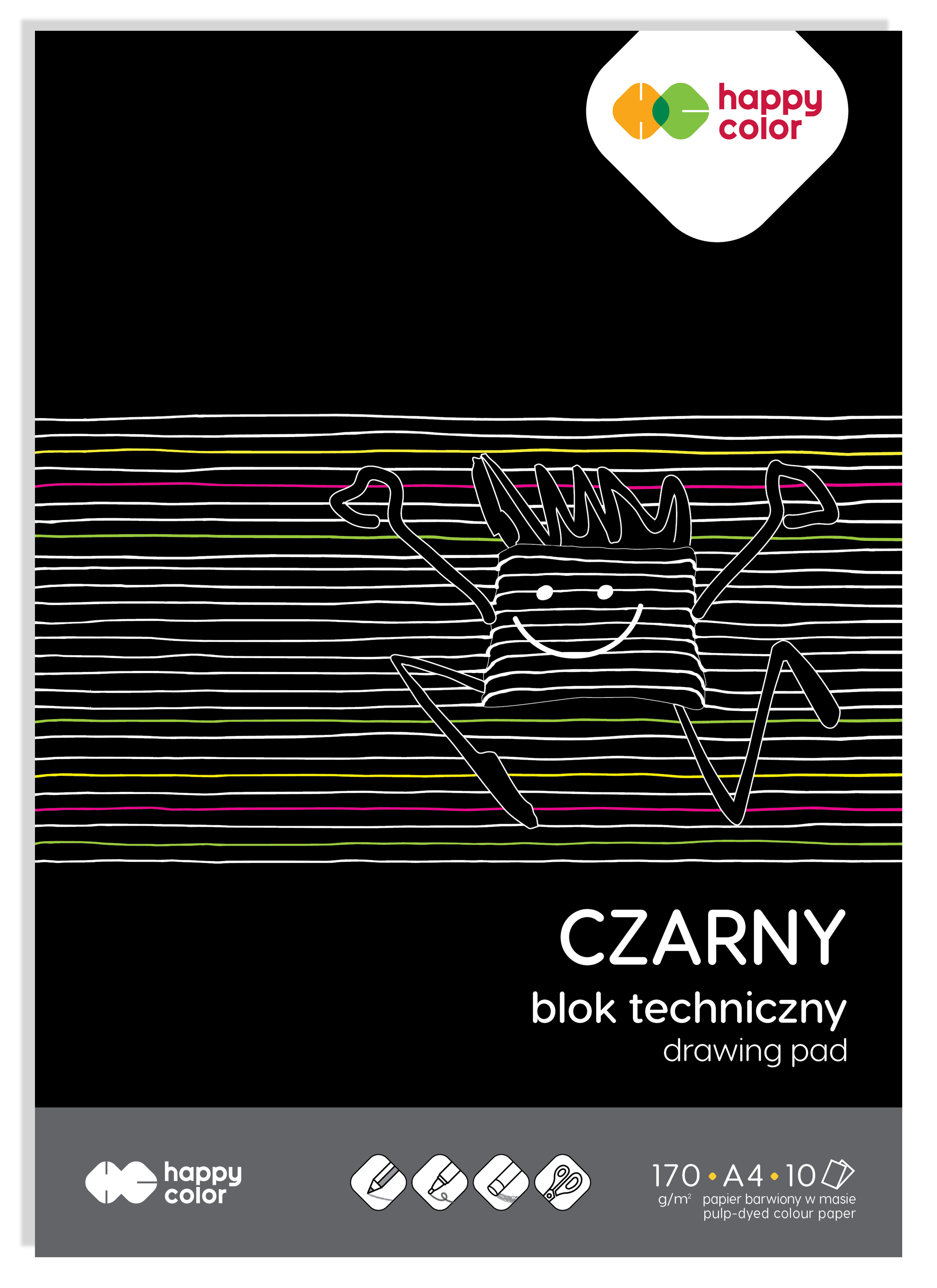 Blok techniczny czarny A4, 170g, 10 ark, happy c | biuroweokazje.pl | Sprawdź nasz hit