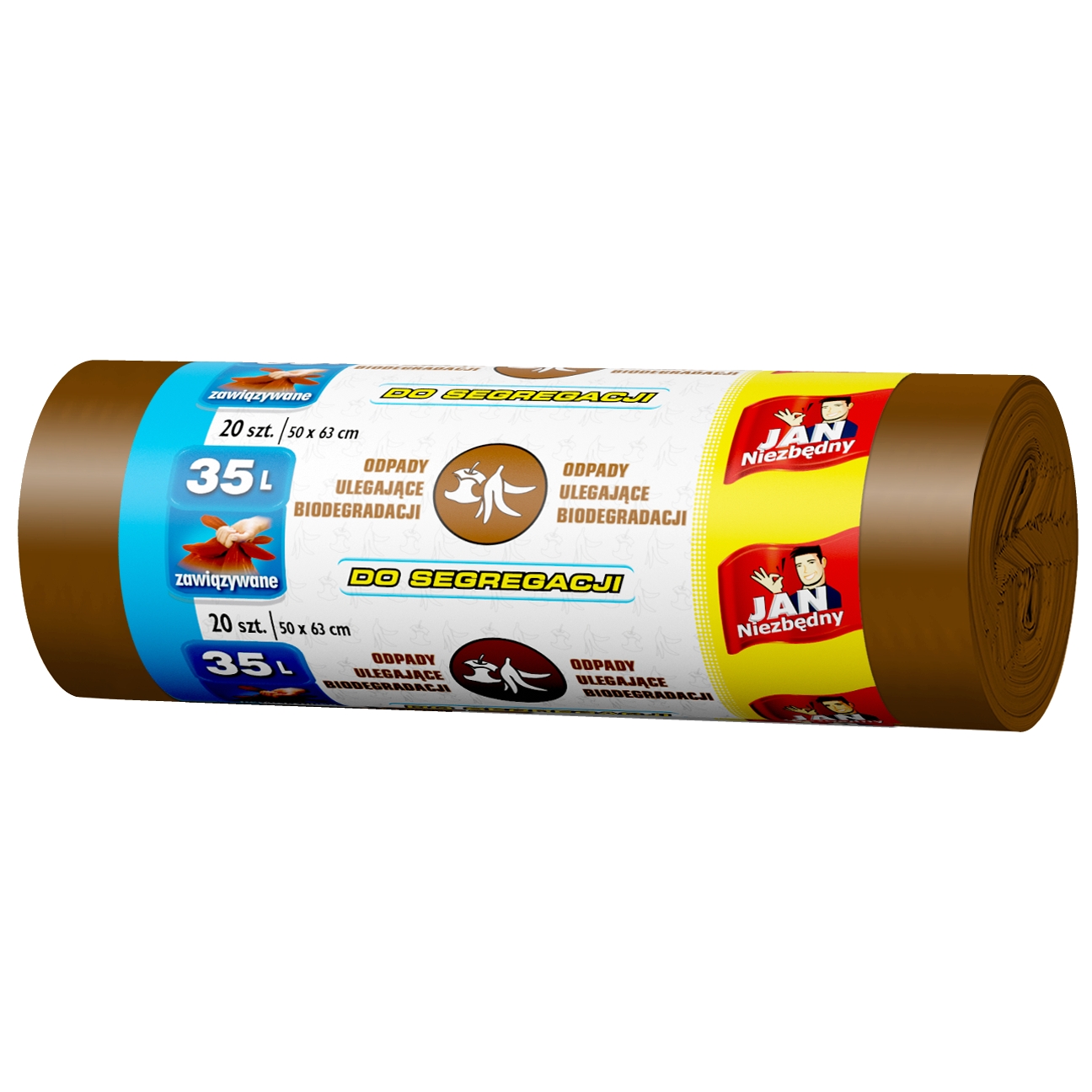 Worki na śmieci bio brązowe easy-pack Jan Niezbędny 35 l zestaw 20 sztuk. | biuroweokazje.pl | Zamów szybko!