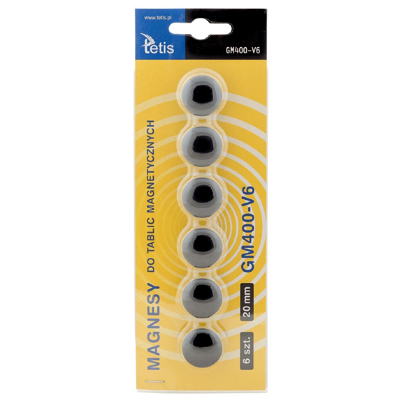 Magnesy Tetis gładkie czarne 20 mm zestaw 6 sztuk | biuroweokazje.pl | Skorzystaj z rabatu!