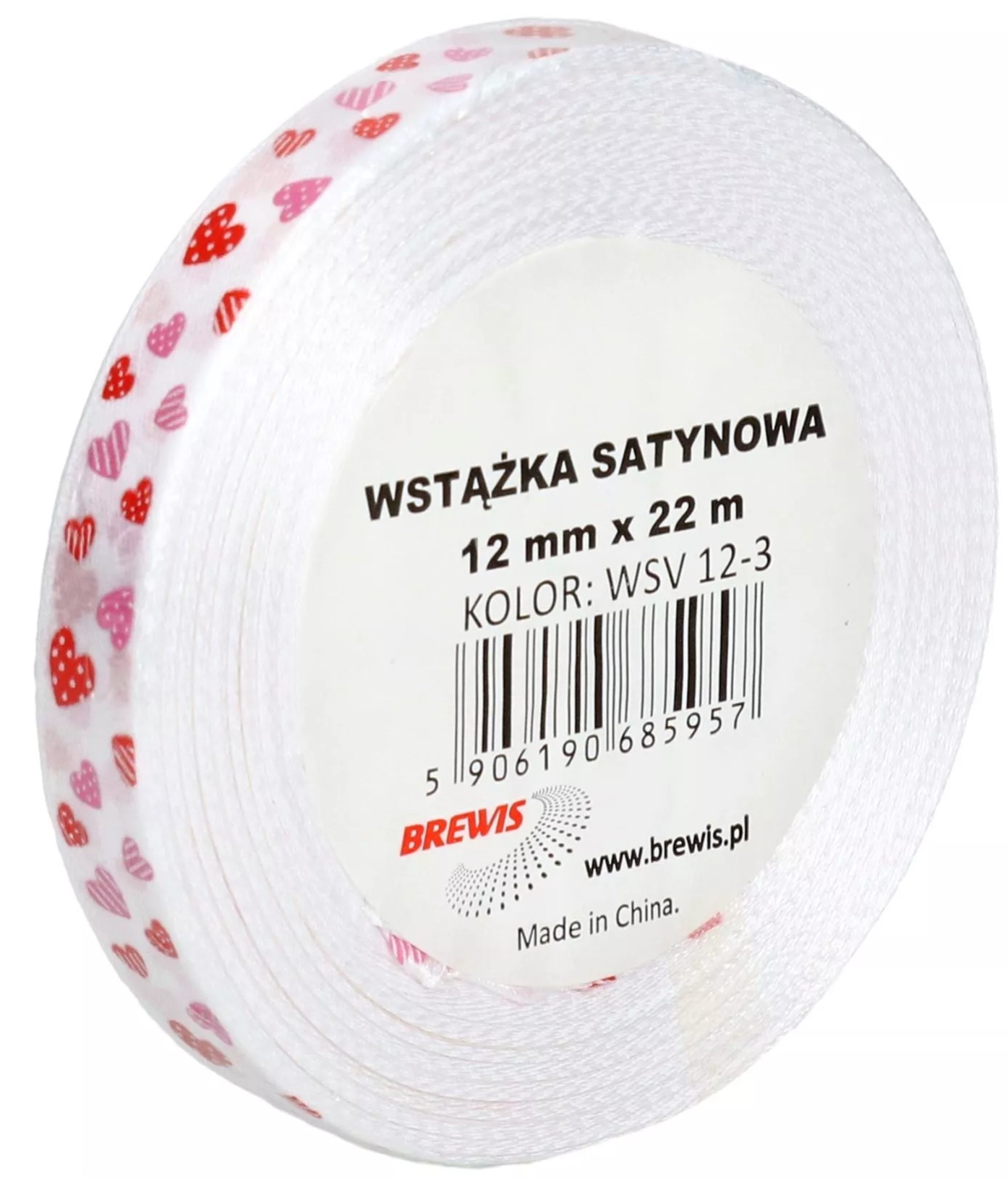 Wstążka satynowa 12mmx22 m biała w serca | biuroweokazje.pl | Kup bez wahania!