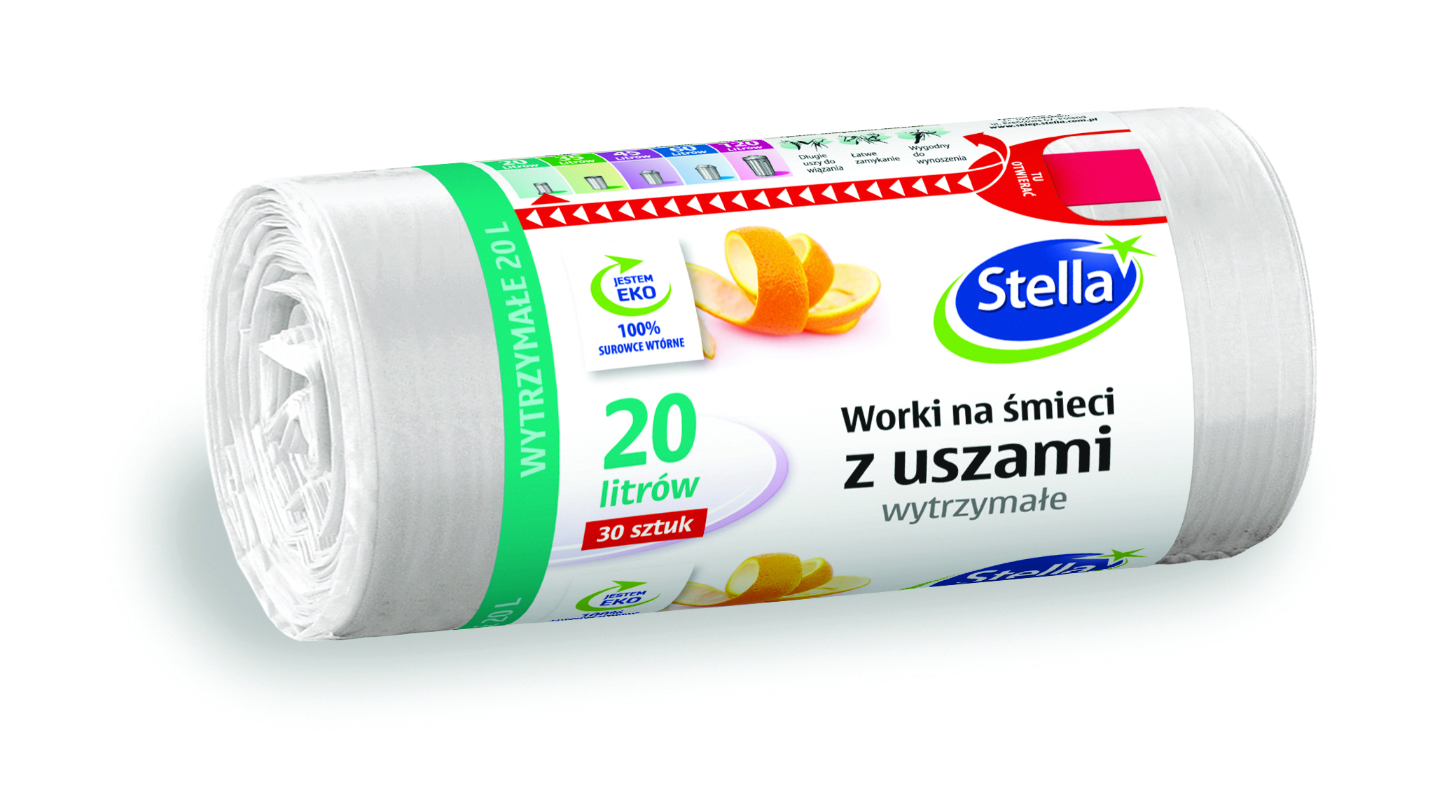 Worki na śmieci Stella, z uszami, 20 l, zestaw 30 sztuk., białe, biały | biuroweokazje.pl | Sprawdź cenę!