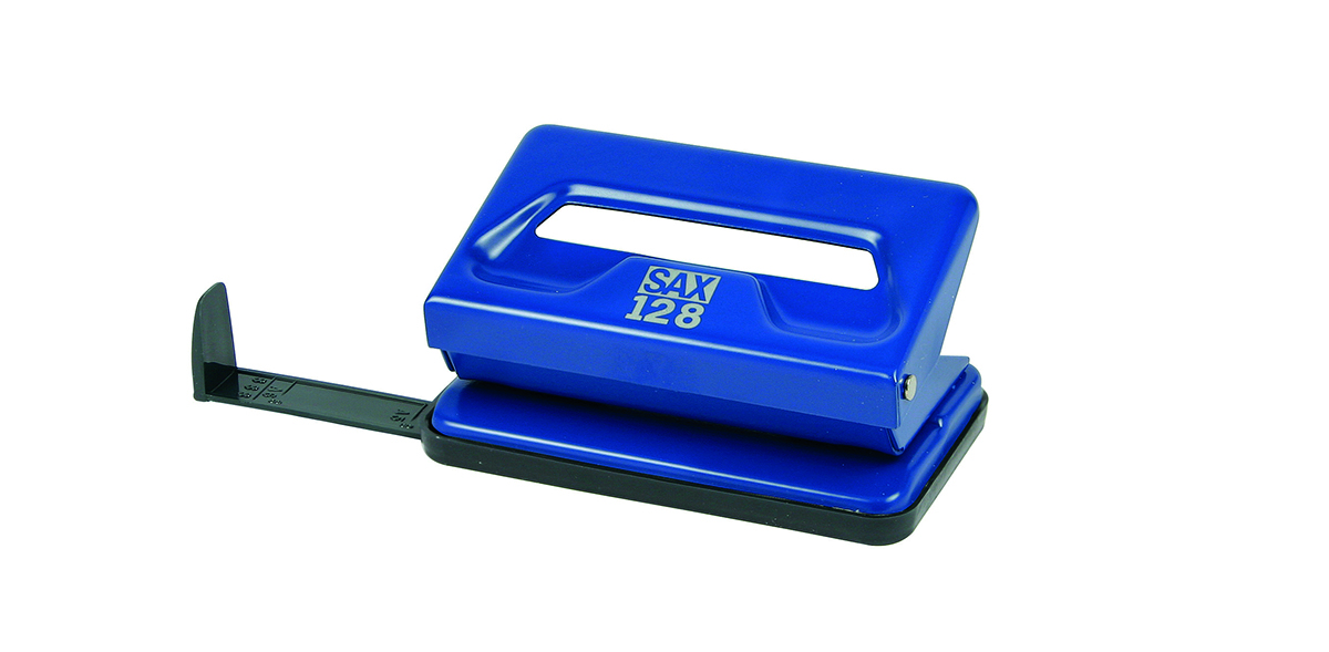 Dziurkacz Sax128s, dziurkuje do 12 kartek, niebieski | biuroweokazje.pl | Działaj śmiało!