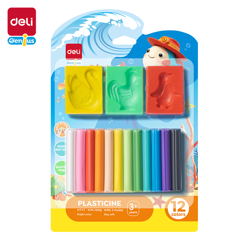 Plastelina Deli EH717 12 kolorów - zestaw z foremkami | biuroweokazje.pl | Kup wyjątkowo!
