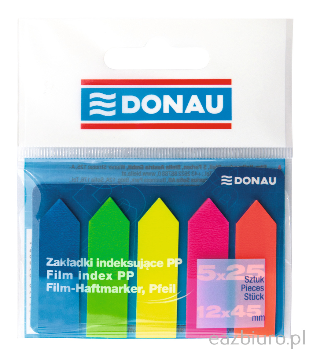 Zakładki indeksujące Donau 12 x 45 mm strzałka 5 x 25 kartek mix kolorów | biuroweokazje.pl | Zamów wygodnie!