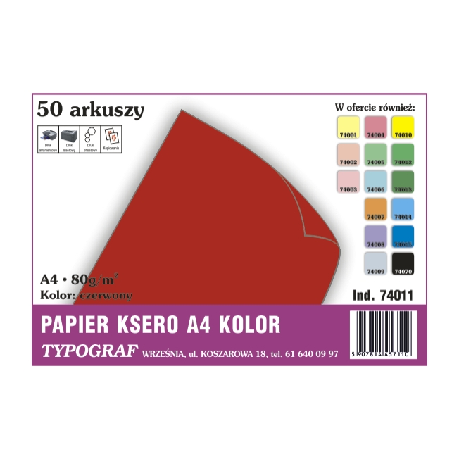 Papier ksero A4 czerwony 80 g/50ark | biuroweokazje.pl | Zamów online!