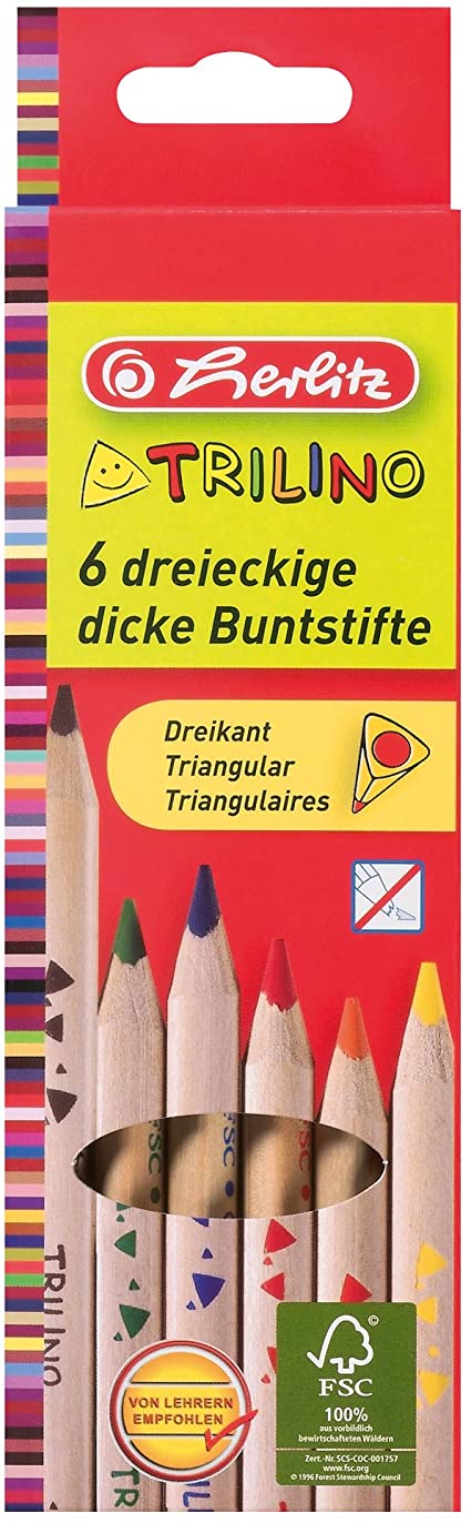 Kredki 6 kolorów Herlitz trójkątne nielakierowane | biuroweokazje.pl | Kup bez wahania!